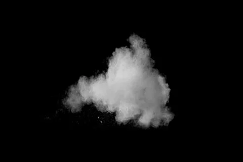 Launched white powder, isolated on black background Stock Photos