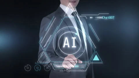 Launching artificial intelligence through a virtual panel. Stock Footage 248590746