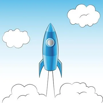 Launching of a Blue Rocket Stock Illustration