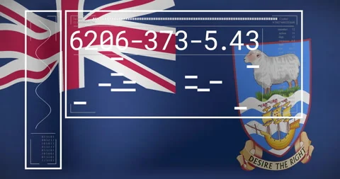 Launching digital scanning frames on Falklands flag to read code updating per Stock Footage 312655357