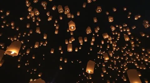 Launching fire lanterns for Loy Krathong Stock Footage 14838618