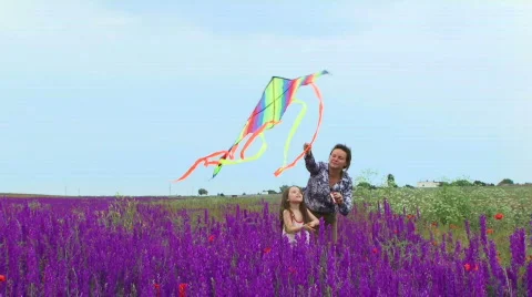 Launching a kite in a field Stock Footage 735982