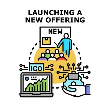 Launching new offering concept with ico and technology development Stock Illustration
