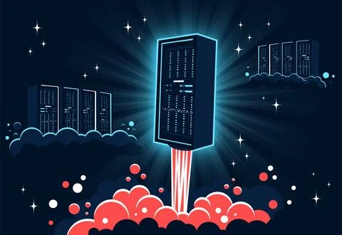 Launching a new server in the cloud storage Stock Illustration