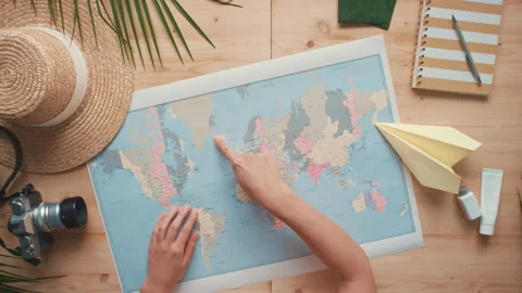 Launching Paper Airplane To World Map Stock Footage 141366197