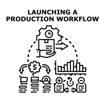 Launching production workflow process concept illustration Stock Illustration