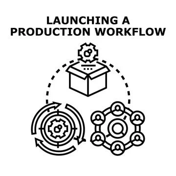 Launching production workflow process managing business tasks Stock Illustration
