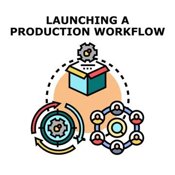 Launching production workflow process managing business tasks 스톡 일러스트