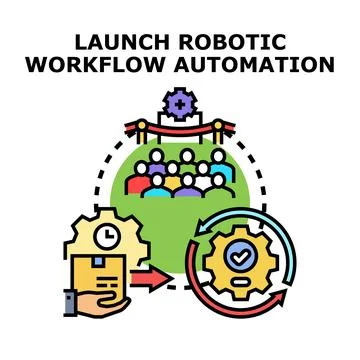 Launching robotic workflow automation concept illustration Stock Illustration