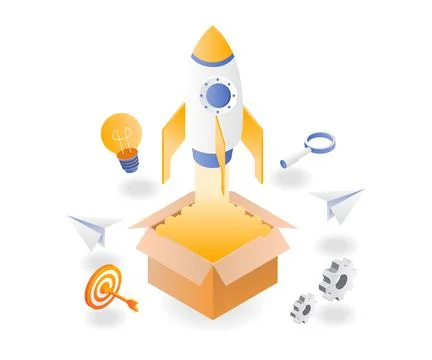 Launching a rocket from a cardboard box Stock Illustration