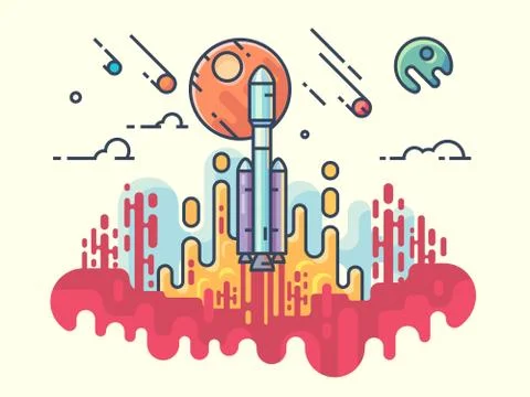 Launching rocket into space Illustrazione stock