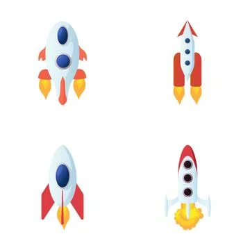 Launching rocket spacecraft startup exploration mission vector set Stock Illustration