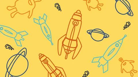Launching rockets and planets background Stock Illustration