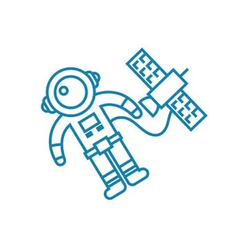 Launching the satellite linear icon concept. Launching the satellite line vector Stock Illustration
