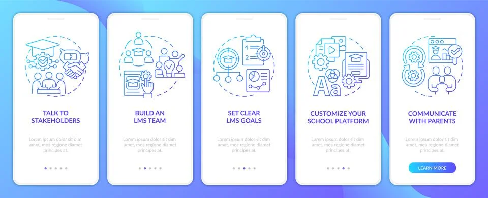 Launching school LMS blue gradient onboarding mobile app screen Illustrazione stock