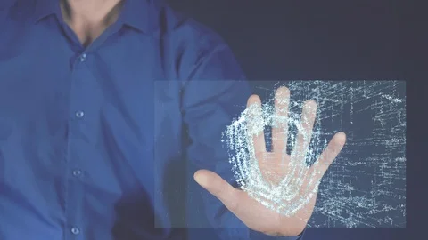 Launching a security electronic system on a futuristic monitor. Stock Footage 120364068