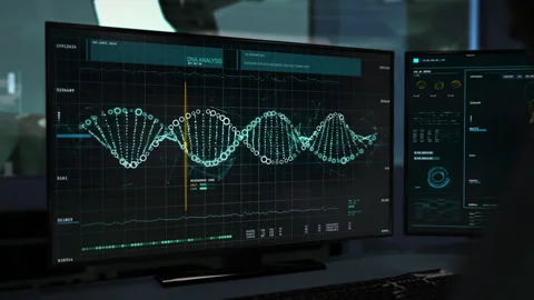 Launching sophisticated software to study the effects of viruses on DNA helix Stock Footage 271146539