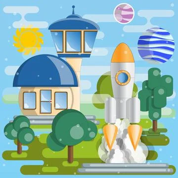 Launching a spacecraft. Stock Illustration