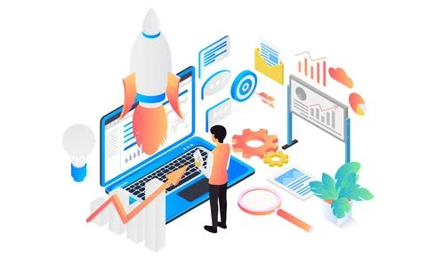 Launching start up rocket Illustrazione stock