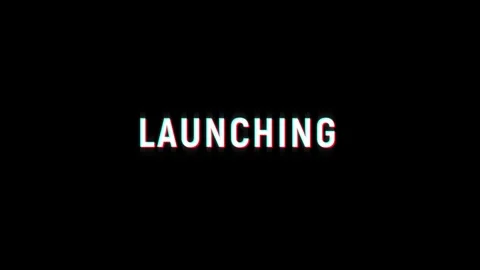 Launching text animated word with retro glitch effect black background Video stock 313461212