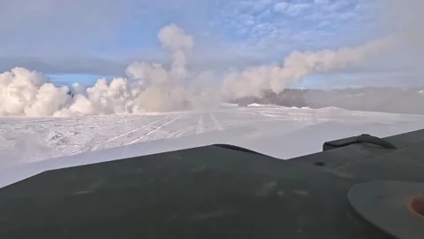 Launching of U.S. High Mobility Artillery Rocket System in arctic landscape Video stock 266788705