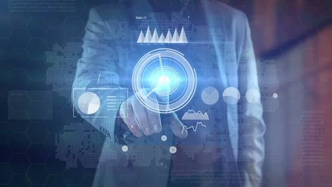 Launching a virtual panel with infographics and data Stock Footage 119702198