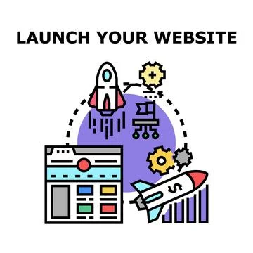 Launching website with rocket startup process illustration Stock Illustration