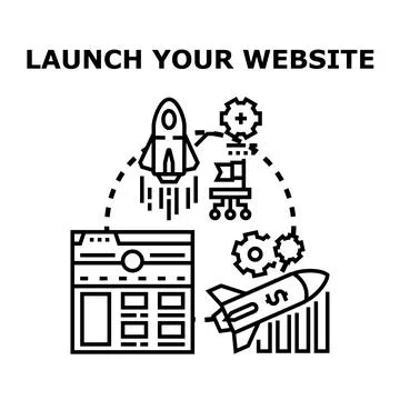 Launching website with rocket startup process illustration Stock Illustration