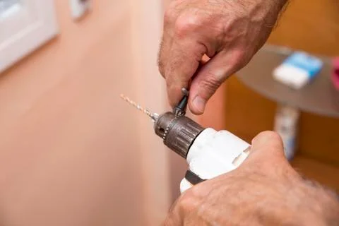Launching worker drilling machine Stock Photos