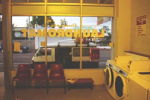Laundromat interior Stock Photos