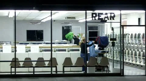 Laundromat At Night Stock Footage 11253310