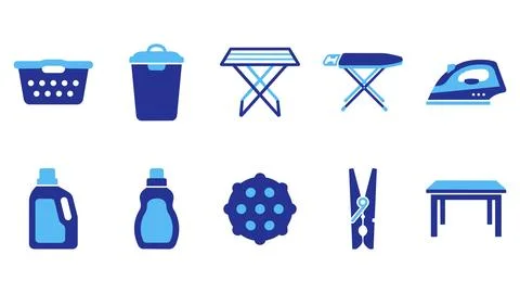 Laundry and housekeeping cleaning utility icons set with housekeeping, cleani Stock Illustration