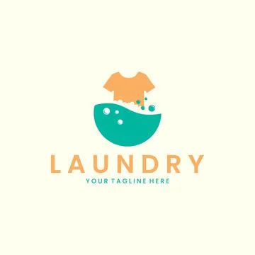 Laundry and shift flat color logo icon template design. soap, clothesline, wa Stock Illustration