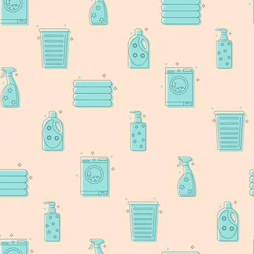 Laundry and washing objects seamless pattern. Flat vector illustration イラスト素材