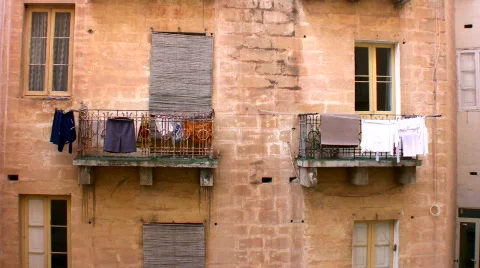 Laundry on a balcony Stock Footage 641420