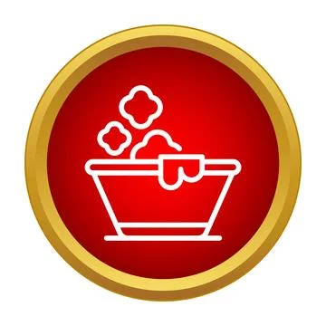 Laundry basin icon with soap bubbles on red button Stock Illustration