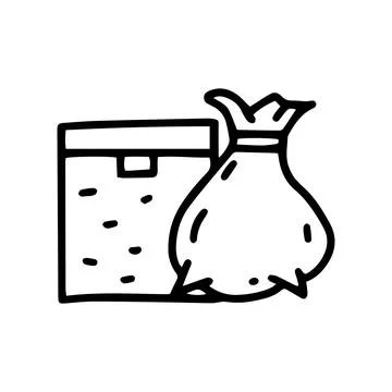 Laundry basket with bag line vector doodle simple icon Stock Illustration