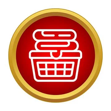 Laundry basket with clothes icon button Stock Illustration