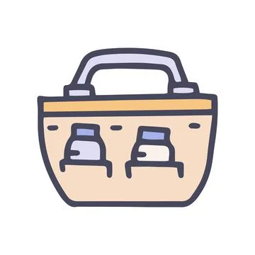 Laundry basket with detergent color vector doodle simple icon Stock Illustration