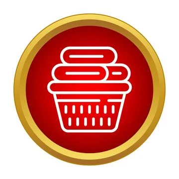 Laundry basket full of clean folded clothes icon Stock Illustration