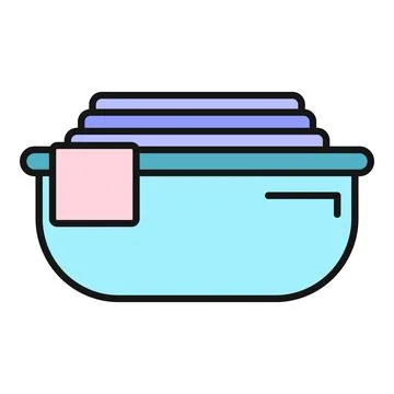 Laundry basket full of clean folded clothes icon Stock Illustration