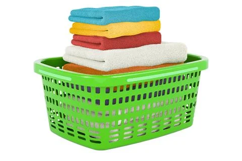 Laundry Basket, hamper with clean clothes and towels, 3D rendering イラスト素材