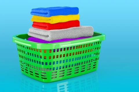 Laundry Basket, hamper with clean clothes and towels, 3D rendering イラスト素材