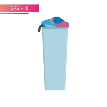 A laundry basket, high and full of laundry. Realistic design. On a white Stock Illustration