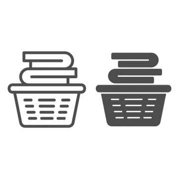 Laundry in basket line and solid icon, household concept, Cloth stack in plastic Stock Illustration