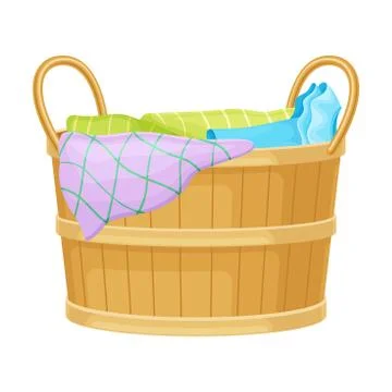 Laundry Basket or Hamper Full with Clothing Items Vector Illustration Stock Illustration