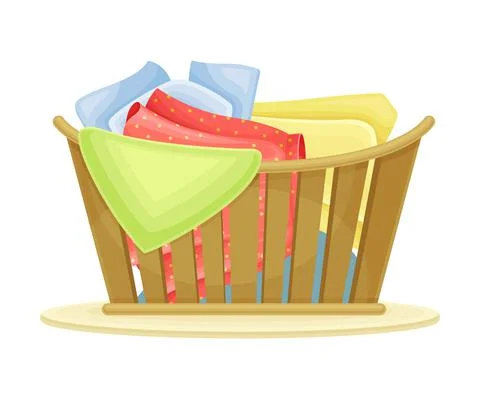 Laundry Basket or Hamper Full with Clothing Items Vector Illustration Stock Illustration