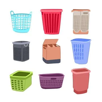 Laundry basket plastic set cartoon vector illustration Illustration