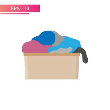 A laundry basket, small and full of laundry. Realistic design. On a white Stock Illustration