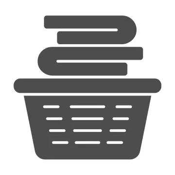 Laundry in basket solid icon, household concept, Cloth stack in plastic basket Stock Illustration